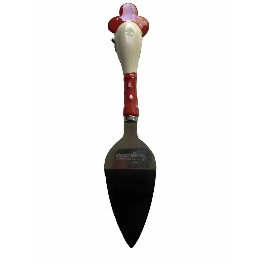 Temp-tations by Tara Cherry Ceramic Handle Stainless Steel Pie Cake Server Red